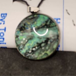 Hand Crafted Necklace Medallion Pendant 1" Round  Pendant 22" Black Cord